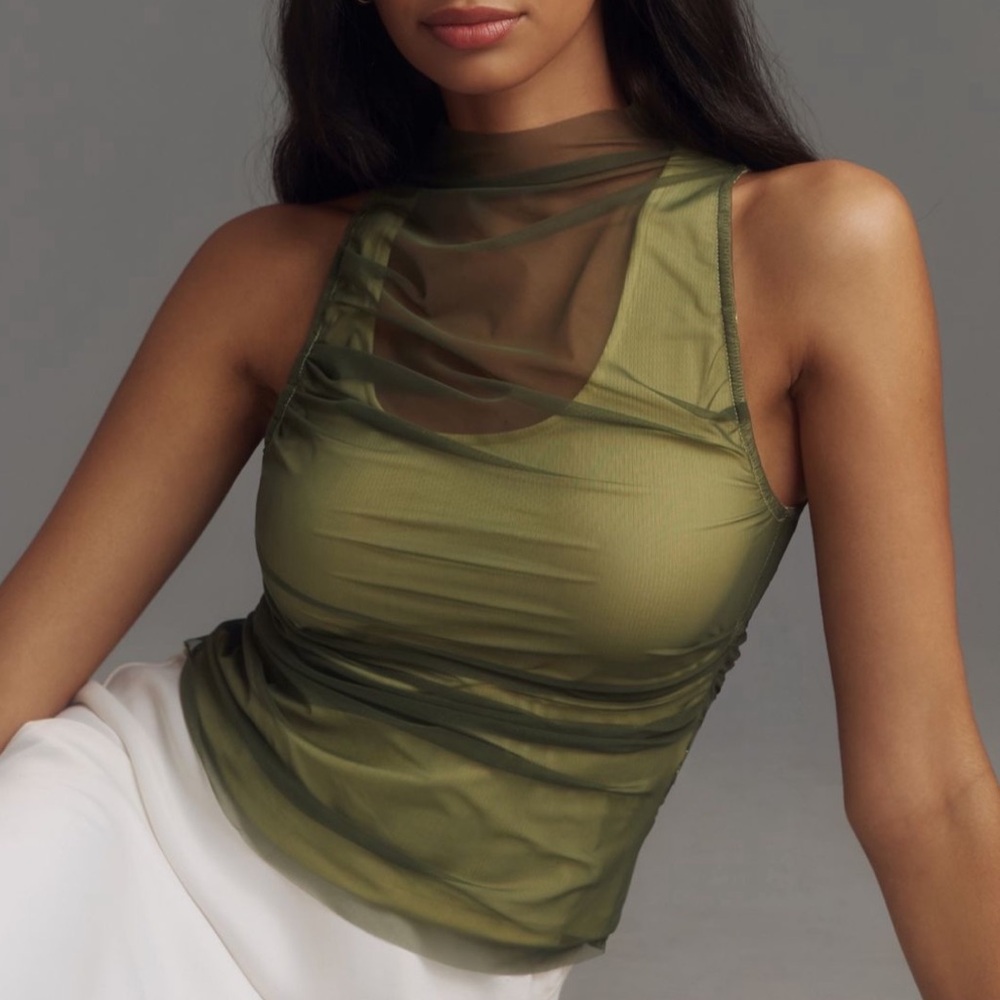 Anthro ruched mesh tank